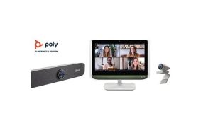 Die Studio P Serie umfasst die Poly Studio P5-Webcam, die Studio P15-Videobar und das Studio P21-Display. (Bild: Poly) 
